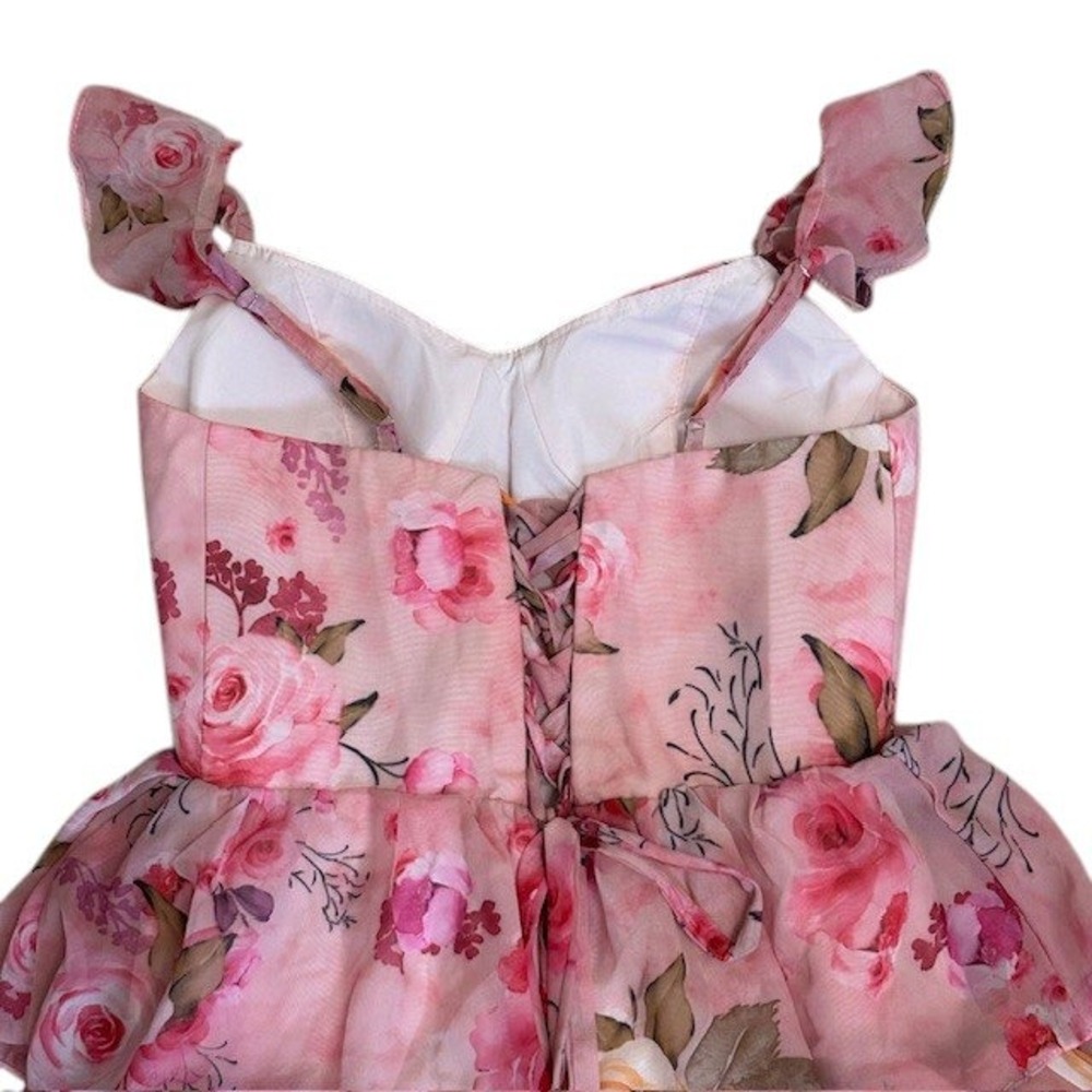 Floral Pink Maxi Dress Ruffle Tiered Corset Back Party Wedding Homecoming Prom‎ - Picture 14 of 16